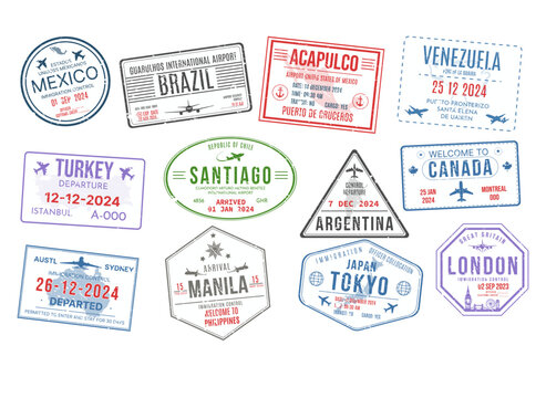 Country Visa stamp templates collection