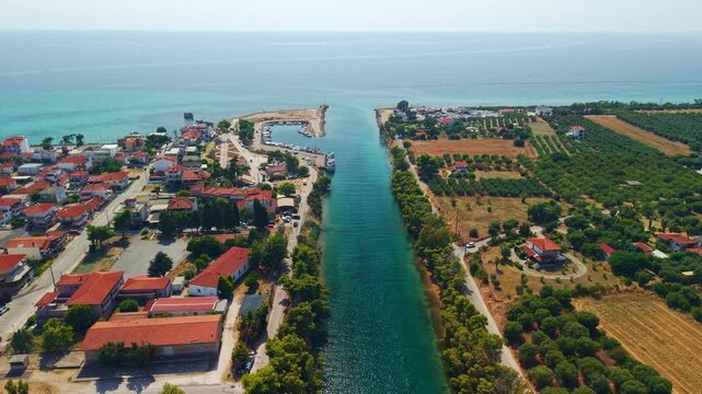 Aerial View of Nea Poteidaia Canal in Kassandra, Chalkidiki, Greece