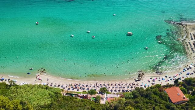 Aerial View of Varkes Beach in Afytos, Chalkidiki, Greece