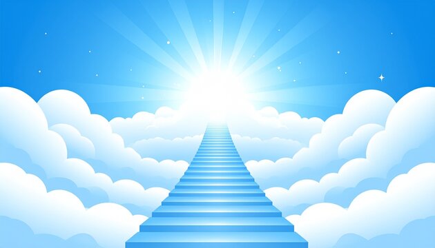 Stairway to Heaven Through Clouds with Bright Divine Light for Ascension Day Concept