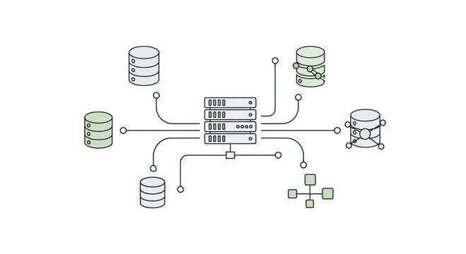 Centralized Server Network with Distributed Databases and Data Storage