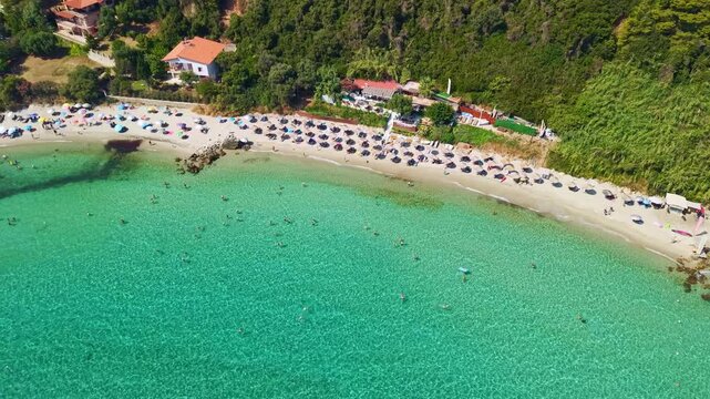 Aerial View of Varkes Beach in Afytos, Chalkidiki, Greece