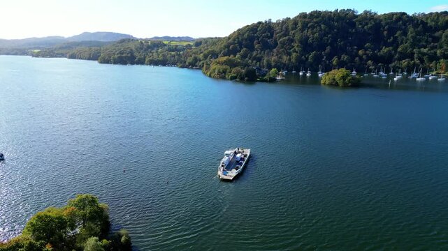 4K Aerial Drone Shot Tracking Bowness Ferry Nab Crossing at Windermere
