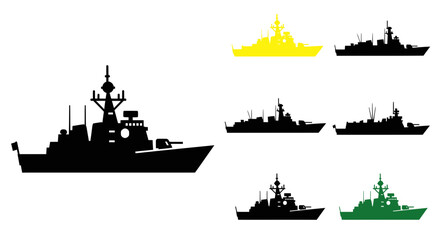 Naval Ship Silhouettes: Modern Warship and Destroyer Icons © Abdul