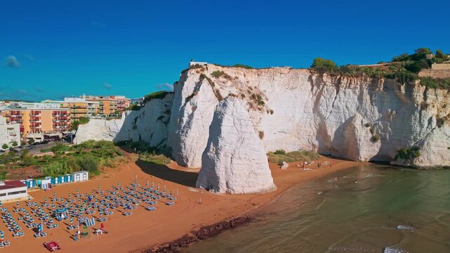 Aerial View of Vieste Medieval Town on a Sunny Day in Puglia Italy