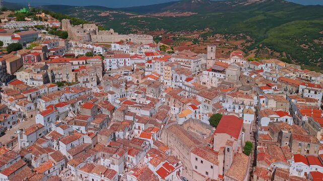 Aerial view of Monte Sant Angelo town on the Gargano peninsula in Italy