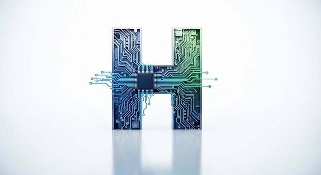 回路基板が織りなす、近未来的な「H」の立体表現