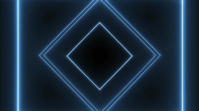Abstract glowing blue rhombus geometric shapes on a dark background, seamless motion loop