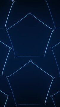 Pattern of blue pentagons connected by lines on dark background. Technology network with geometric grid. Technology network modern digital pattern animation.