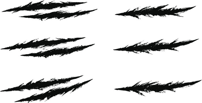 Grunge Slash Brush Stroke Collection with Distressed Scratch Effects Isolated on Light Background Vector Set
