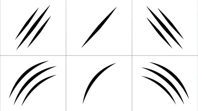 Minimal Claw Scratch Marks Collection with Sharp Slash Shapes Isolated on Light Background Vector Set