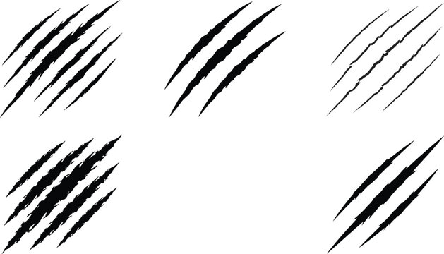 Set of Claw Scratch Marks and Sharp Slash Vector Elements for Grunge Horror Graphic Designs