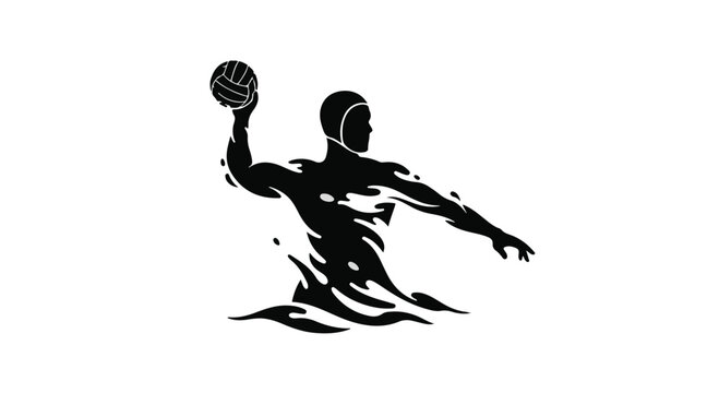 Water polo player emerges from the surface while throwing a ball during an intense competitive athletic match.