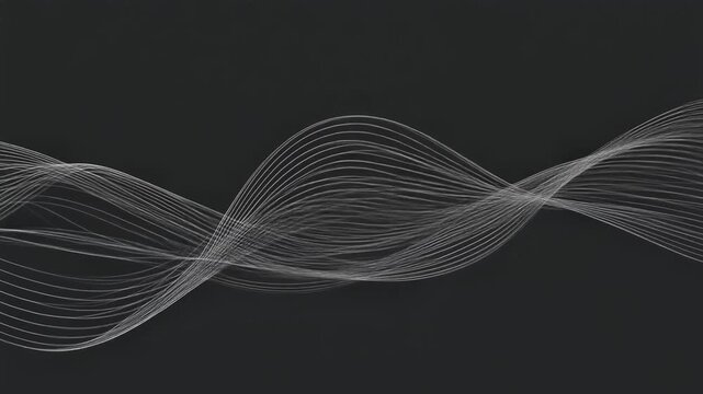 Abstract wave pattern of thin white lines flowing across a dark gray background, representing digital art and modern design elements