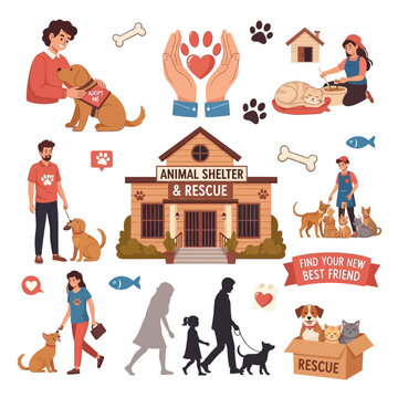 Animal Shelter Rescue Team Helping Dogs.