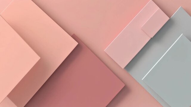 Elegant three-dimensional abstract background with layered geometric shapes in a harmonious palette of muted pink, peach, and subtle grey, perfect for modern visual content