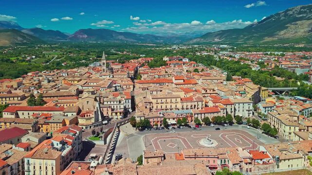 Aerial view of historic Sulmona and Piazza Garibaldi in Abruzzo