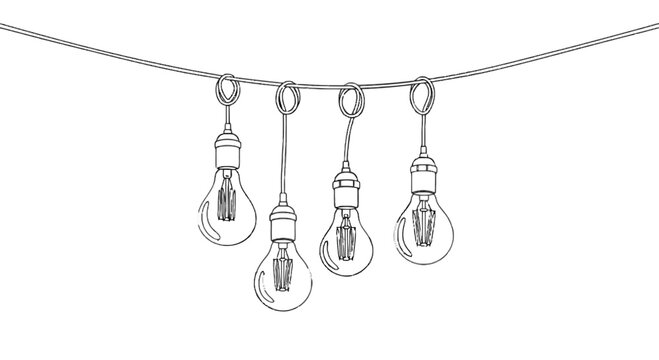 String of hanging light bulbs isolated on transparent background, Vector