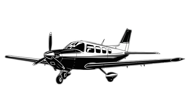 Small airplane flying in the air isolated on transparent background, Vector