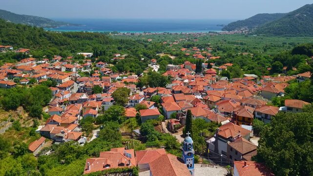 Aerial View of Potamia Village, Thassos, Greece