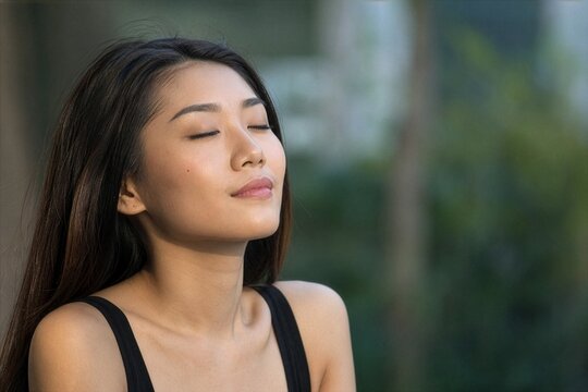 Gentle repose a beautiful woman finds serenity in nature's embrace
