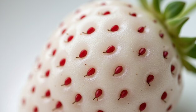 Japanese White Jewel pineberry macro with white flesh and red seeds