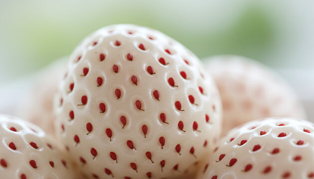 Japanese White Jewel pineberry macro with white flesh and red seeds