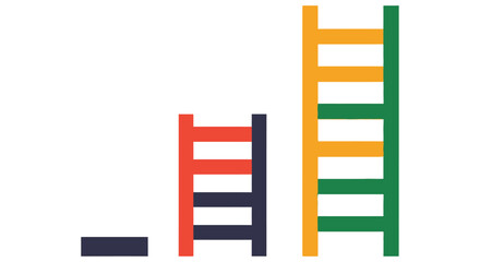 Two colorful ladders of differing heights stand on a white background © JOHIRUL_STUDIO