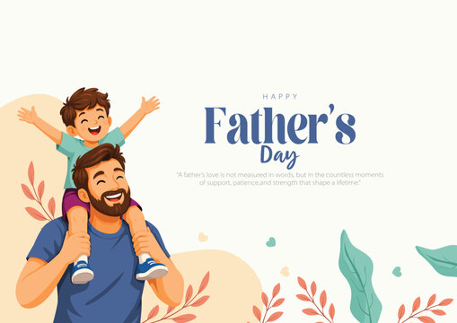 Heartwarming Father&rsquo;s Day greeting card illustration featuring a happy father carrying his cheerful son on his shoulders. abstract vector illustration design