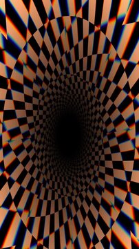 Brown checker tunnel perspective illusion seamless retro motion background hypnotic geometric vortex endless corridor dynamic optical pattern vintage futuristic immersive spinning depth abstract 