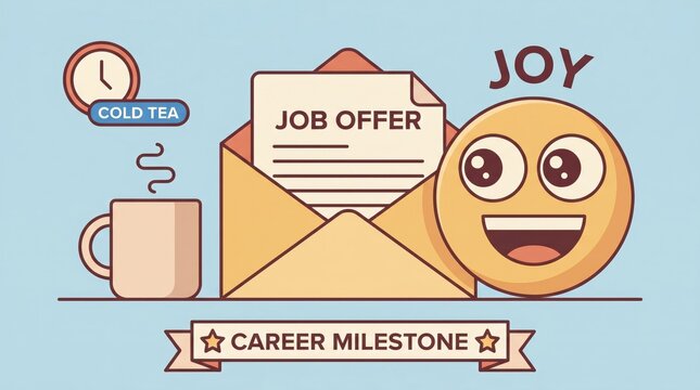 Job offer letter being opened over a cold cup of tea with widening eyes