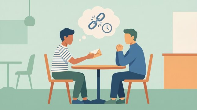 Receiving a long-overdue apology between two figures with closure and difficult conversation