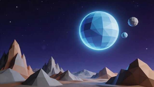 Low poly mountains and planets