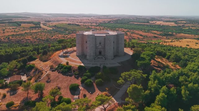 Aerial View of Castel del Monte Medieval Castle in Italy