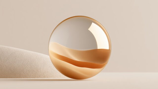 Contemporary golden orb featuring abstract sand like ripples, exuding minimalist luxury