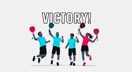 Fototapeta premium Triumphant Paddleball Players Celebrating Victory With Energetic Pose and Stylish Design