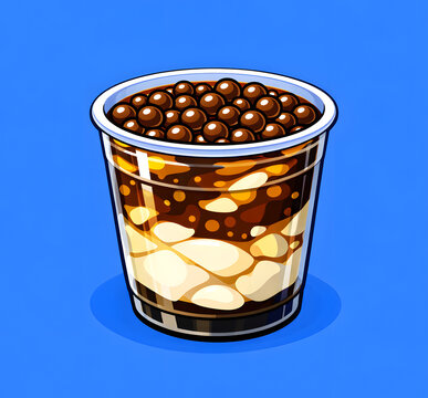 Illustration of Taho, traditional Filipino silken tofu dessert with brown sugar syrup and sago pearls.