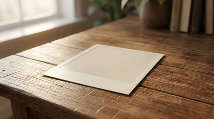 Fototapeta premium Empty Vintage Photo Frame Mockup on Rustic Wood Table