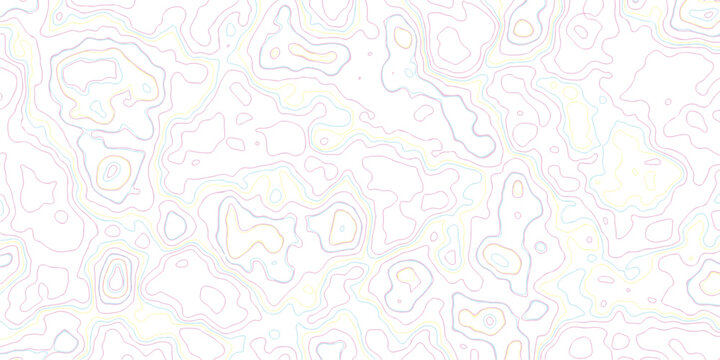 Abstract topographic map contour line pattern with Soft Minimal wavy lines colorful pastel gradient strokes on white background.