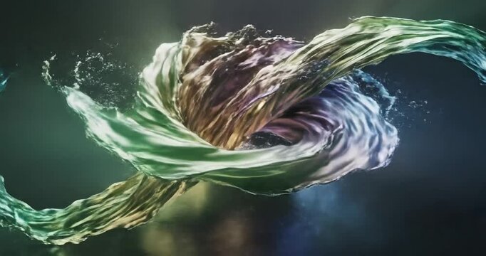 A mesmerizing wave sculpture captures the essence of motion and fluidity in an ethereal setting