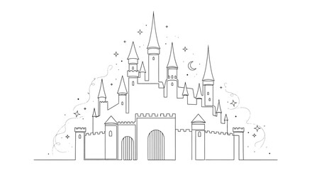 Naklejka premium Enchanting Fairytale Castle Silhouette with Stars and Sparkles