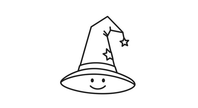 Cute Wizard Hat Character with Smiling Face, Hand-Drawn Style