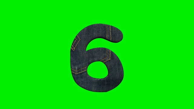 Video animation of a number with a blue denim fabric texture on a green screen background.