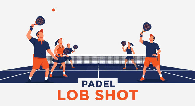 Vibrant Padel Action Illustration Depicting a Lob Shot in a Dynamic and Artistic Style