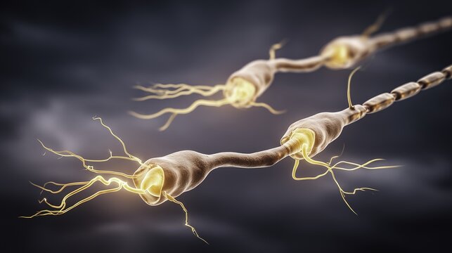 Neurons transmitting electrical signals in a neural network