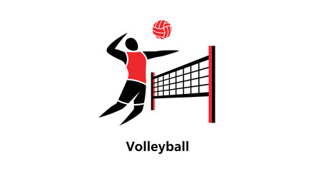 Obraz premium Volleyball Action Icon: Athlete Serving Over Net in Colorful Graphic Depiction
