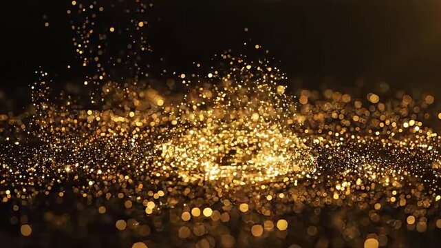 Sparkling glitter particles swirl in air against dark background
