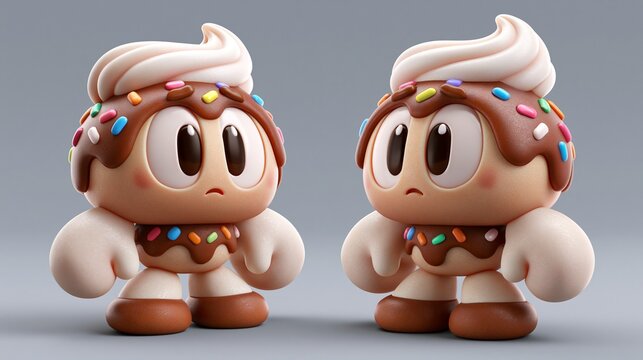 Zwei 3D-animierte, dicke Cartoon-Figuren mit w&uuml;tenden Gesichtsausdr&uuml;cken und Sahnehaube stehen nebeneinander.