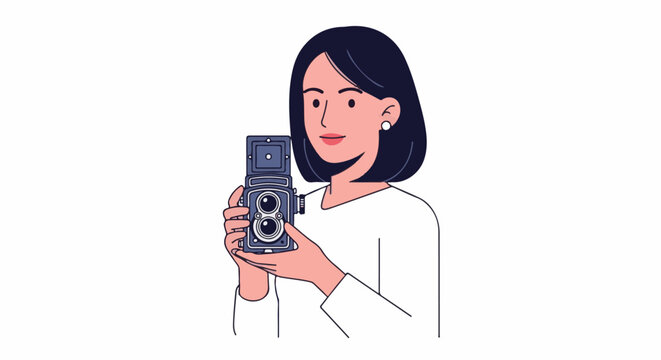 Woman holding a vintage twin-lens reflex camera