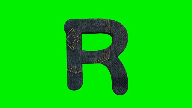 Animation video alphabet letters with blue jeans texture on green screen background